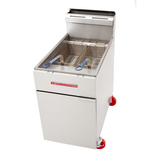 American Range AF-75 Gas Deep Fryers, (60-80)lb(s) Oil Capacity, (4)Burner(s), Heavy-Duty, (2)Basket(s), Floor Model, Natural Gas, 160k Total BTU/Hr, ETL Listed 