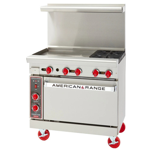 American Range AR-24G-2B Restaurant Ranges, 36(w) inch, (2)Open Burner(s), (24)inch(s) Griddle , (1)Standard Oven(s), Natural Gas, 139k Total BTU/Hr, ETL Listed