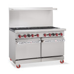 American Range AR-8 Restaurant Ranges, 48(w) inch, (8)Open Burner(s), (2)Space Saving Oven(s), Natural Gas, 310k Total BTU/Hr, ETL Listed