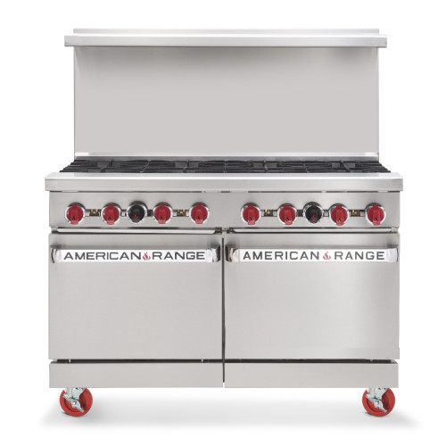 American Range AR-8 Restaurant Ranges, 48(w) inch, (8)Open Burner(s), (2)Space Saving Oven(s), Natural Gas, 310k Total BTU/Hr, ETL Listed
