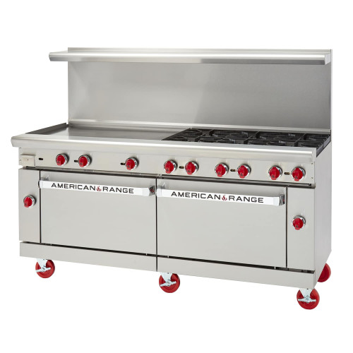 American Range ARGF-48G-4B Restaurant Ranges, 72(w) inch, Green Flame, (4)Open Burner(s), (48)inch(s) Griddle, (2)Standard Oven(s), Natural Gas, 250k Total BTU/Hr, ETL Listed