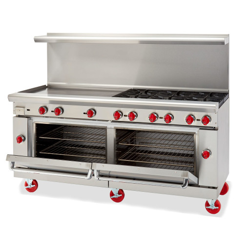 American Range ARGF-48G-4B Restaurant Ranges, 72(w) inch, Green Flame, (4)Open Burner(s), (48)inch(s) Griddle, (2)Standard Oven(s), Natural Gas, 250k Total BTU/Hr, ETL Listed
