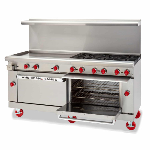 American Range ARGF-48G-4B Restaurant Ranges, 72(w) inch, Green Flame, (4)Open Burner(s), (48)inch(s) Griddle, (2)Standard Oven(s), Natural Gas, 250k Total BTU/Hr, ETL Listed