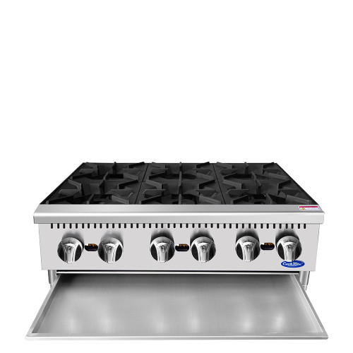 Atosa ACHP-6 36 inch wide (6)Burner(s) Countertop Hot Plate, 192k Total BTU/hr, Natural Gas, ETL Listed, 1 each