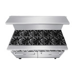 Atosa AGR-10B-NG 60(w) inch Gas Ranges, (10)Open Burner(s) w/ (2)Standard Oven Burner(s), Natural Gas, 374k Total BTU/hr, Casters, ETL Listed