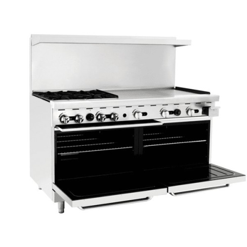 Atosa AGR-4B36GR-LP 60(w) inch Gas Range, (4)Open Burner(s) w/ 36 inch Right Griddle and (2)Standard Oven Burner(s),Liquid Propane, 257k Total BTU/hr, Casters, ETL Listed