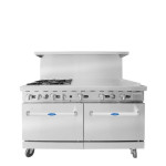 Atosa AGR-4B36GR-LP 60(w) inch Gas Range, (4)Open Burner(s) w/ 36 inch Right Griddle and (2)Standard Oven Burner(s),Liquid Propane, 257k Total BTU/hr, Casters, ETL Listed