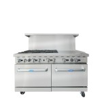 Atosa AGR-6B24GR 60 inch wide, (6)Open Burner(s) with 24 inch Griddle and (2)Standard Oven(s), Natural Gas, 192k Total BTU/Hr, Casters, ETL Listed