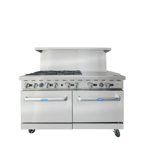 Atosa AGR-6B24GR 60 inch wide, (6)Open Burner(s) with 24 inch Griddle and (2)Standard Oven(s), Natural Gas, 192k Total BTU/Hr, Casters, ETL Listed