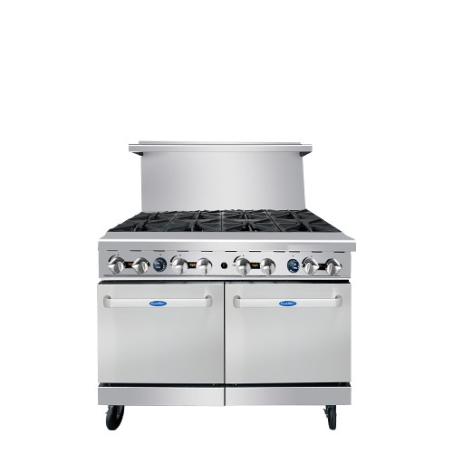 Atosa AGR-8B-NG 48(w) inch Gas Ranges, (8)Open Burner(s) w/ (2)Standard Oven(s), Natural Gas, 304k Total BTU/hr, Casters, ETL Listed