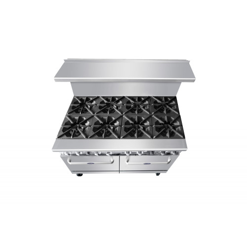 Atosa AGR-8B-NG 48(w) inch Gas Ranges, (8)Open Burner(s) w/ (2)Standard Oven(s), Natural Gas, 304k Total BTU/hr, Casters, ETL Listed