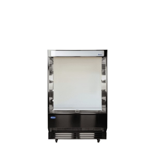 Atosa AOM-50B 53-9/10(w) inch Vertical Air Open Merchandiser, Solid Side Panel, 16.5Cu.ft, (4)Shelve(s), 1hp, 120v/60/1, ETL Listed