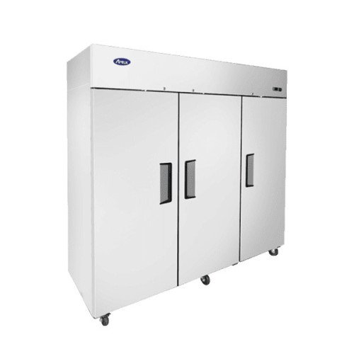Atosa MBF8003GR 77-3/4(w) inch Top Mount Reach-In Upright Freezer, (3)Solid Swing Door(s), 64.9Cu.ft, (9)Shelve(s), 1hp, 208-230v/115v/60/1-ph, Casters, ETL Listed, Energy Star
