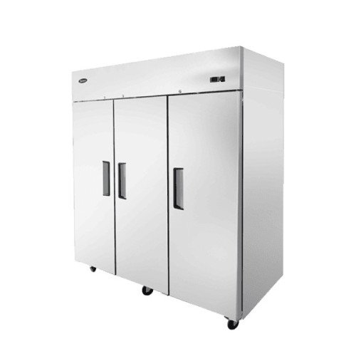 Atosa MBF8003GR 77-3/4(w) inch Top Mount Reach-In Upright Freezer, (3)Solid Swing Door(s), 64.9Cu.ft, (9)Shelve(s), 1hp, 208-230v/115v/60/1-ph, Casters, ETL Listed, Energy Star