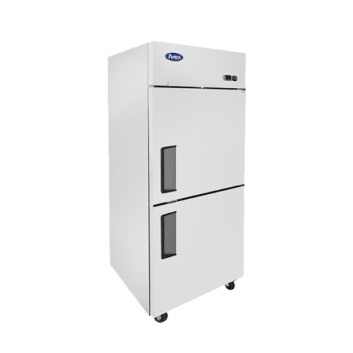 Atosa MBF8010GR 28-3/4(w) inch Top Mount Reach-In Upright Refrigerator, (2)Divided Solid Swing Door(s), Right Hinged, 21.4Cu.ft, (3)Shelve(s), 1/7hp, 115v/60/1-ph, Casters, ETL Listed, Energy Star