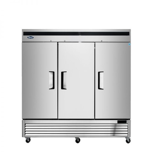 Atosa MBF8508GR 81-9/10(w) inch Bottom Mount Reach-In Upright Refrigerator, (3)Solid Swing Door(s), 68Cu.ft, (9)Shelve(s), 1/4hp, 115v/60/1-ph, Casters, ETL Listed, Energy Star