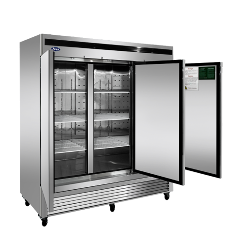 Atosa MBF8508GR 81-9/10(w) inch Bottom Mount Reach-In Upright Refrigerator, (3)Solid Swing Door(s), 68Cu.ft, (9)Shelve(s), 1/4hp, 115v/60/1-ph, Casters, ETL Listed, Energy Star