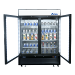 Atosa MCF8721ES 54-2/5(w) inch Bottom Mount Merchandiser Freezer, (2)Glass Swing Door(s), (8)Shelve(s), Black Exterior, 43.8Cu.ft, 3/4hp, 115v/60/1-ph, ETL Listed, Energy Star