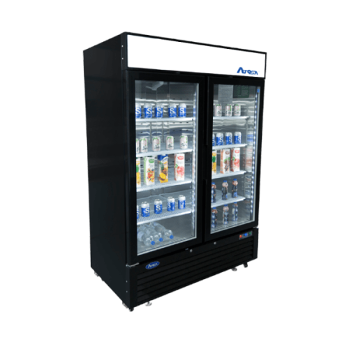 Atosa MCF8721ES 54-2/5(w) inch Bottom Mount Merchandiser Freezer, (2)Glass Swing Door(s), (8)Shelve(s), Black Exterior, 43.8Cu.ft, 3/4hp, 115v/60/1-ph, ETL Listed, Energy Star