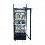 Atosa MCF8722GR 27(w) inch Bottom Mount Merchandiser Cooler, (1)Glass Swing Door(s), Right Hinged, Black Exterior Color, 19.4Cu.ft, 1/7hp, (4)Shelve(s), 115v/60/1-ph, Casters, ETL Listed, Energy Star