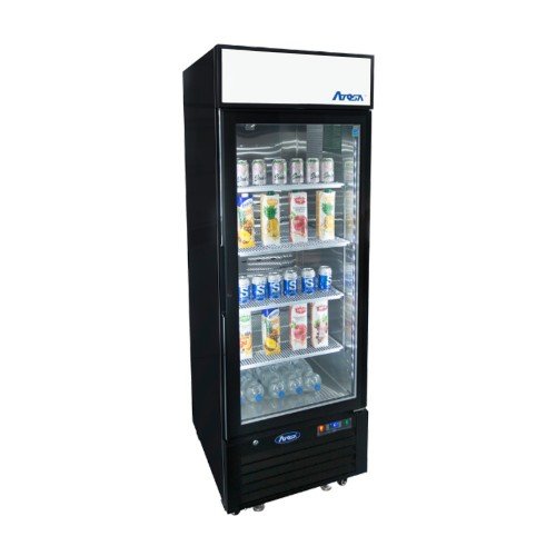 Atosa MCF8722GR 27(w) inch Bottom Mount Merchandiser Cooler, (1)Glass Swing Door(s), Right Hinged, Black Exterior Color, 19.4Cu.ft, 1/7hp, (4)Shelve(s), 115v/60/1-ph, Casters, ETL Listed, Energy Star