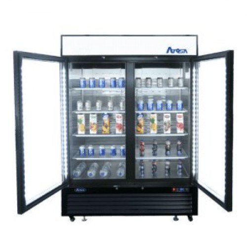 Atosa MCF8723GR 54-2/5(w) inch Bottom Mount Merchandiser Cooler, (2)Glass Swing Door(s), Black Exterior Color, 43.8Cu.ft, (8)Shelve(s), 1/5hp, 115v/60/1-ph, ETL Listed, Energy Star