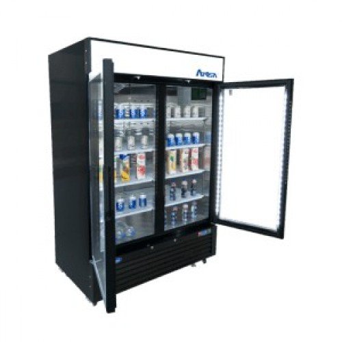 Atosa MCF8723GR 54-2/5(w) inch Bottom Mount Merchandiser Cooler, (2)Glass Swing Door(s), Black Exterior Color, 43.8Cu.ft, (8)Shelve(s), 1/5hp, 115v/60/1-ph, ETL Listed, Energy Star