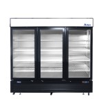 Atosa MCF8724GR 81-9/10(w) inch Bottom Mount Merchandiser Cooler, (3)Glass Swing Door(s), Black Exterior Color, 69.5Cu.ft, (12)Shelve(s), 1/4hp, 115v/60/1-ph, ETL Listed, Energy Star