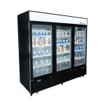 Atosa MCF8728GR 81-9/10(w) inch Black Cabinet (3)Glass Door(s) Bottom Mount Merchandiser Freezer, 68.8Cu.ft, 1hp, (12)Shelve(s), 115/208/230v/60/1, Casters, ETL Listed