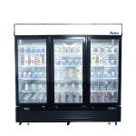 Atosa MCF8728GR 81-9/10(w) inch Black Cabinet (3)Glass Door(s) Bottom Mount Merchandiser Freezer, 68.8Cu.ft, 1hp, (12)Shelve(s), 115/208/230v/60/1, Casters, ETL Listed