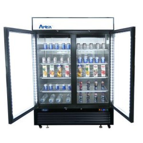 Atosa MCF8732GR 39-1/2(w) inch Bottom Mount Merchandiser Freezer, (2)Glass Swing Door(s), (8)Shelve(s), Black Exterior, 28.5Cu.ft, 3/4hp, 115v/60/1-ph, ETL Listed, Energy Star