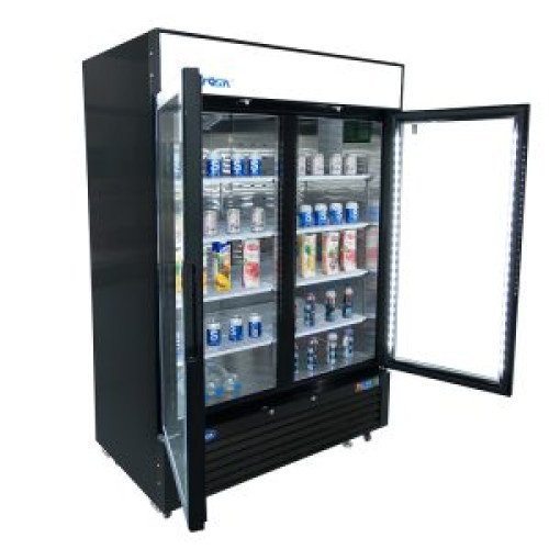 Atosa MCF8732GR 39-1/2(w) inch Bottom Mount Merchandiser Freezer, (2)Glass Swing Door(s), (8)Shelve(s), Black Exterior, 28.5Cu.ft, 3/4hp, 115v/60/1-ph, ETL Listed, Energy Star