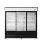 Atosa MCF8729GR 87-7/8(w) inch Bottom Mount Merchandiser Cooler, (3)Glass Sliding Door(s), Black Exterior Color, 64.4Cu.ft, (12)Shelve(s), 1/2hp, 115v/60/1-ph, ETL Listed