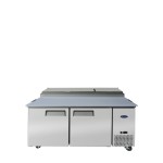 Atosa MPF8202GR Refrigerated Pizza Sandwich Prep Table, 67(w) inch, (2)Door(s), 18.5Cu.ft, (4)Shelve(s), 1/5hp, 115v/60/1-ph, Casters, ETL Listed