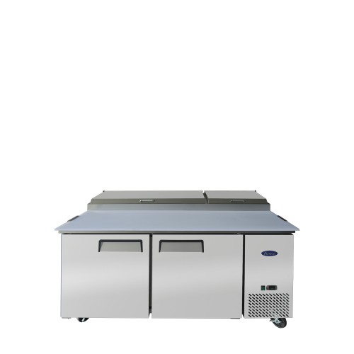 Atosa MPF8202GR Refrigerated Pizza Sandwich Prep Table, 67(w) inch, (2)Door(s), 18.5Cu.ft, (4)Shelve(s), 1/5hp, 115v/60/1-ph, Casters, ETL Listed