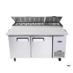Atosa MPF8202GR Refrigerated Pizza Sandwich Prep Table, 67(w) inch, (2)Door(s), 18.5Cu.ft, (4)Shelve(s), 1/5hp, 115v/60/1-ph, Casters, ETL Listed