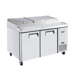 Atosa MPF8202GR Refrigerated Pizza Sandwich Prep Table, 67(w) inch, (2)Door(s), 18.5Cu.ft, (4)Shelve(s), 1/5hp, 115v/60/1-ph, Casters, ETL Listed