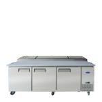 Atosa MPF8203GR Refrigerated Pizza Sandwich Prep Table, 93(w) inch, (3)Door(s), 28.4Cu.ft, (6)Shelve(s), 1/4hp, 115v/60/1-ph, Casters, ETL Listed