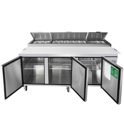 Atosa MPF8203GR Refrigerated Pizza Sandwich Prep Table, 93(w) inch, (3)Door(s), 28.4Cu.ft, (6)Shelve(s), 1/4hp, 115v/60/1-ph, Casters, ETL Listed