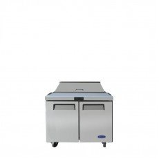 Atosa MSF3610GR 36-5/16(w) inch Refrigerated Standard Top Sandwich Prep Table, (2)Solid Swing Door(s), (10)1/6 Poly Pan(s), (2)Shelve(s), 8.7Cu.ft, 1/7hp, 115v/60/1-ph, ETL Listed