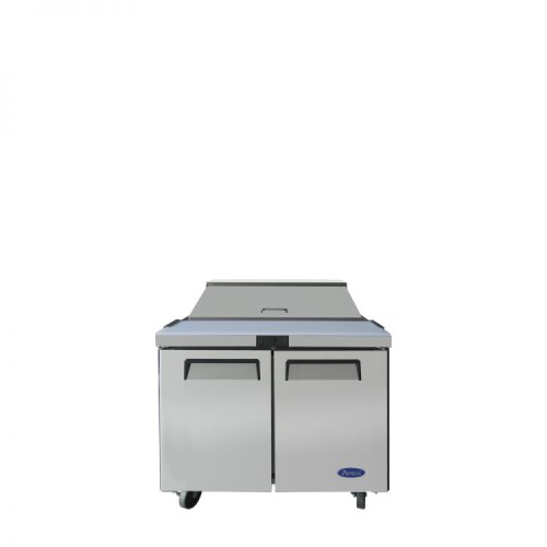 Atosa MSF3610GR 36-5/16(w) inch Refrigerated Standard Top Sandwich Prep Table, (2)Solid Swing Door(s), (10)1/6 Poly Pan(s), (2)Shelve(s), 8.7Cu.ft, 1/7hp, 115v/60/1-ph, ETL Listed