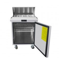 Atosa MSF8301GR 24-1/2(w) inch Refrigerated Standard Top Sandwich Prep Table, (1)Solid Swing Door(s), (8)1/6 Poly Pan(s), 7.2Cu.ft, 1/7hp, 115v/60/1-ph, ETL Listed 