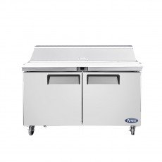 Atosa MSF8302GR 48-1/5(w) inch Refrigerated Standard Top Sandwich Prep Table, (2)Solid Swing Door(s), (12)1/6 Poly Pan(s), (2)Shelve(s), 13.4Cu.ft, 1/7hp, 115v/60/1-ph, ETL Listed
