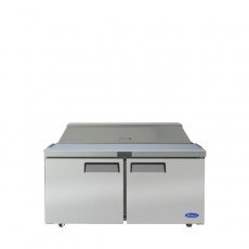 Atosa MSF8303GR 60-1/5(w) inch Refrigerated Standard Top Sandwich Prep Table, (2)Solid Swing Door(s), (16)1/6 Poly Pan(s), (2)Shelve(s), 17.2Cu.ft, 1/5hp, 115v/60/1-ph, ETL Listed