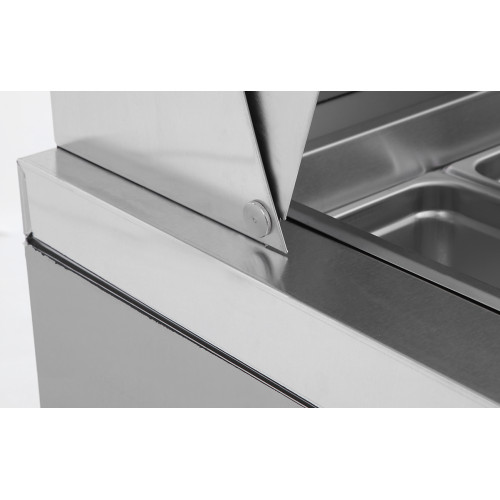 Atosa MSF8304GR 72-7/10(w) inch Refrigerated Standard Top Sandwich Prep Table, (3)Solid Swing Door(s), (18)1/6 Poly Pan(s), (3)Shelve(s), 21.1Cu.ft, 1/5hp, 115v/60/1-ph, ETL Listed 