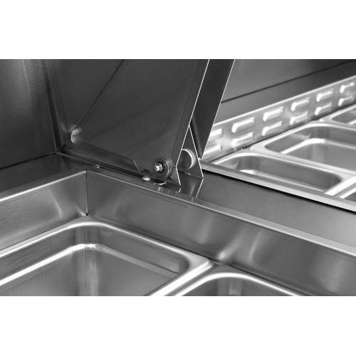 Atosa MSF8304GR 72-7/10(w) inch Refrigerated Standard Top Sandwich Prep Table, (3)Solid Swing Door(s), (18)1/6 Poly Pan(s), (3)Shelve(s), 21.1Cu.ft, 1/5hp, 115v/60/1-ph, ETL Listed 