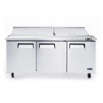 Atosa MSF8304GR 72-7/10(w) inch Refrigerated Standard Top Sandwich Prep Table, (3)Solid Swing Door(s), (18)1/6 Poly Pan(s), (3)Shelve(s), 21.1Cu.ft, 1/5hp, 115v/60/1-ph, ETL Listed 