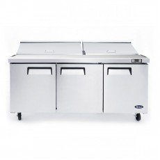 Atosa MSF8304GR 72-7/10(w) inch Refrigerated Standard Top Sandwich Prep Table, (3)Solid Swing Door(s), (18)1/6 Poly Pan(s), (3)Shelve(s), 21.1Cu.ft, 1/5hp, 115v/60/1-ph, ETL Listed 