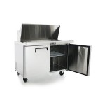 Atosa MSF8306GR 48-1/5(w) inch Refrigerated Mega Top Sandwich Prep. Table, (2)Solid Swing Door(s), (2)Shelve(s), (18)1/6 Poly Pan(s), 13.4Cu.ft, 1/7hp, 115v/60/1, ETL Listed 