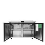 Atosa MSF8306GR-NTCV 48-1/5(w) inch Refrigerated Mega Top Salad/Sandwich Prep Table w/ Night Cover, (2)Solid Swing Door(s), (2)Shelve(s), (18)1/6 Poly Pan(s), 13.4Cu.ft, 1/7hp, 115v/60/1-ph, ETL Listed 